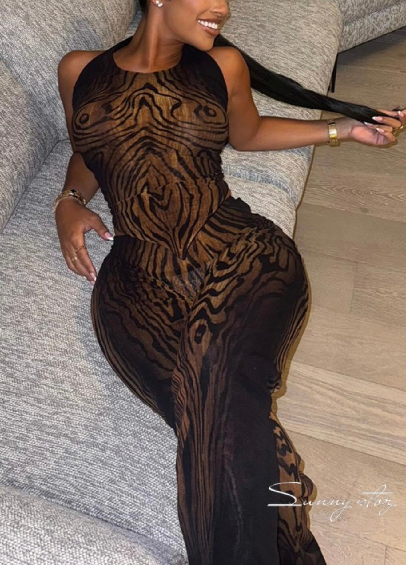 Abstract Print Halter Top And Pants Set (Pre order)