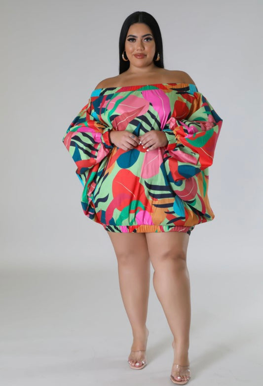 Plus size Floral Print Balloon Dress