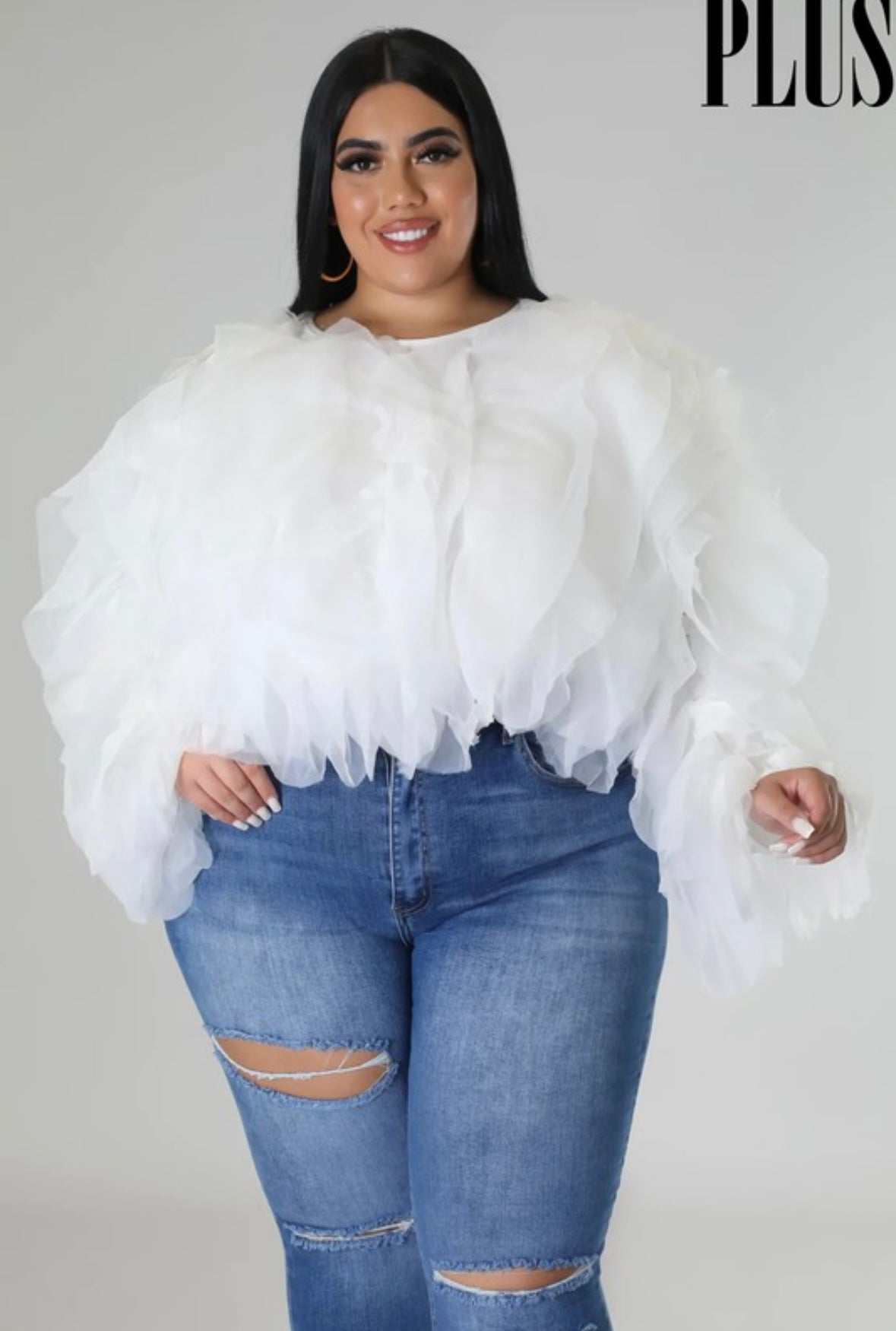 Plus Size RUFFlED LONG SLEEVE BLOSSOM TOP