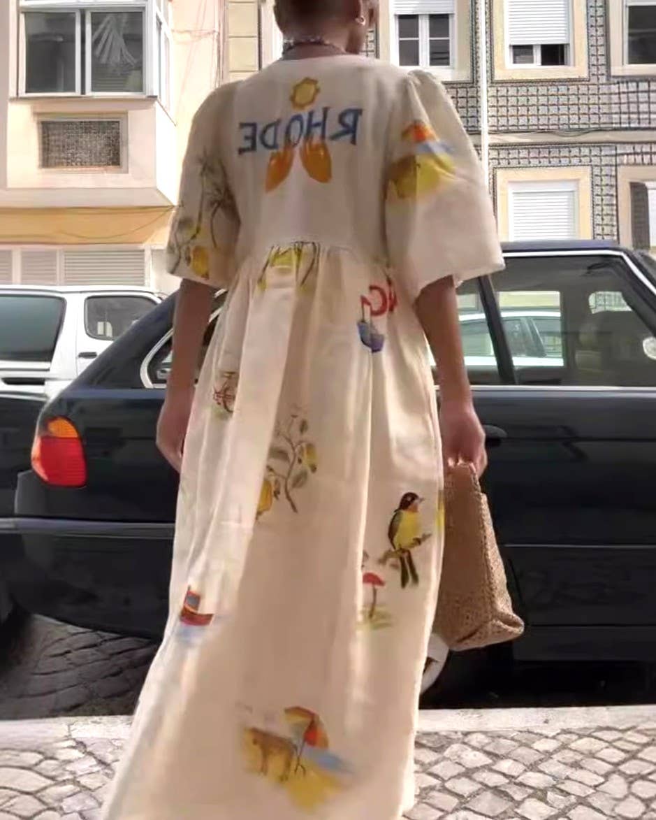 Fashion Cartoon Print V-Neck Midi Dress